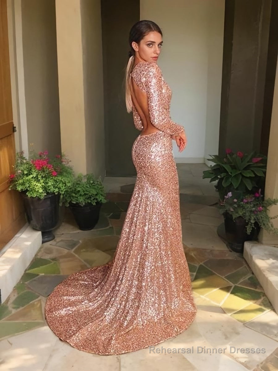 Trumpet/Mermaid V-neck Court Train Sequins Evening Dresses With Ruffles Secondary image