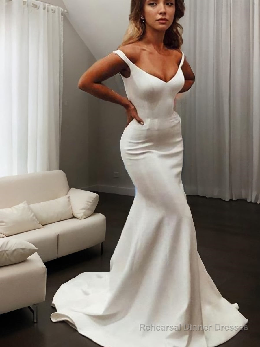 Trumpet/Mermaid V-neck Sweep Train Stretch Crepe Wedding Dresses Main image