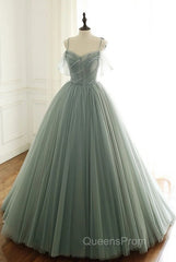 Tulle Ball Gown Long Evening Prom Dress With Beading,Evening Dress,Charming Dance Dress