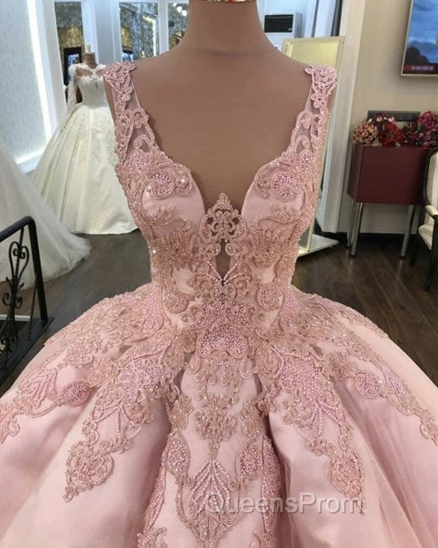 Tulle Ball Gown V Neck Quinceanera Dress Lace Embroidery