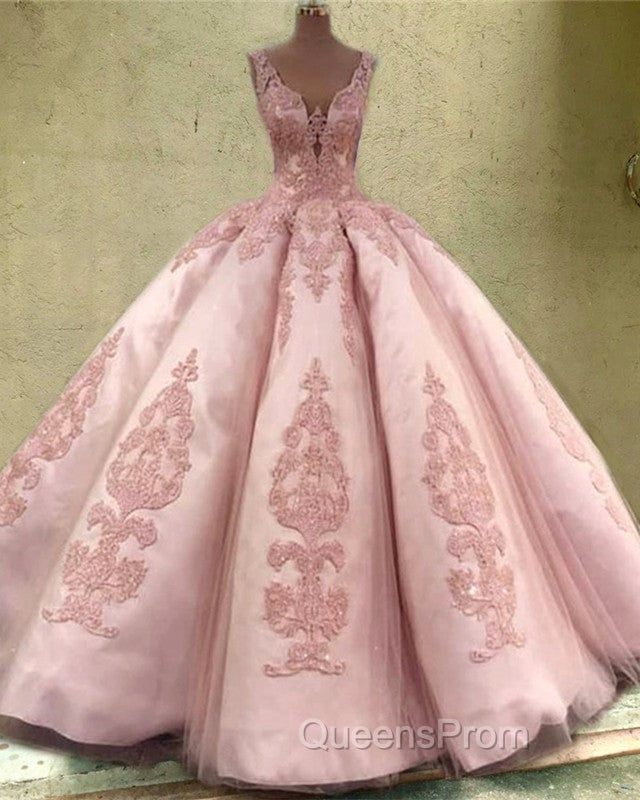 Tulle Ball Gown V Neck Quinceanera Dress Lace Embroidery