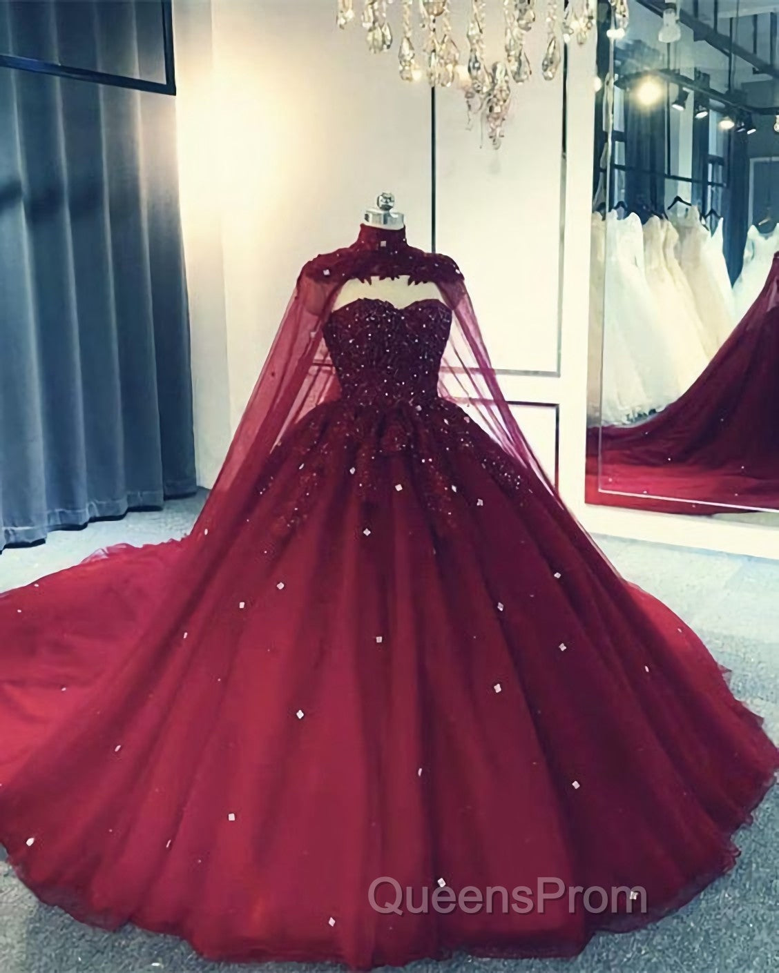 Tulle Ball Gown Wedding Dress, With Cape Evening Prom Dress, Evening Dress Secondary image