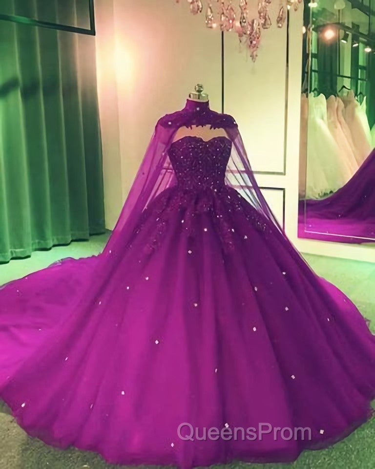 Tulle Ball Gown Wedding Dress, With Cape Evening Prom Dress, Evening Dress