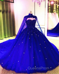 Tulle Ball Gown Wedding Dress, With Cape Evening Prom Dress, Evening Dress