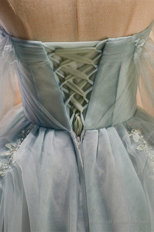 Tulle Beaded Off-the-Shoulder Lace-Up Back A-Line Party Dress Secondary image