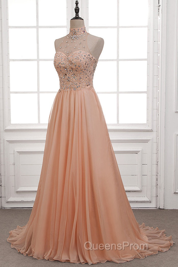 Tulle & Chiffon High Neck Evening Dress With Beading Secondary image