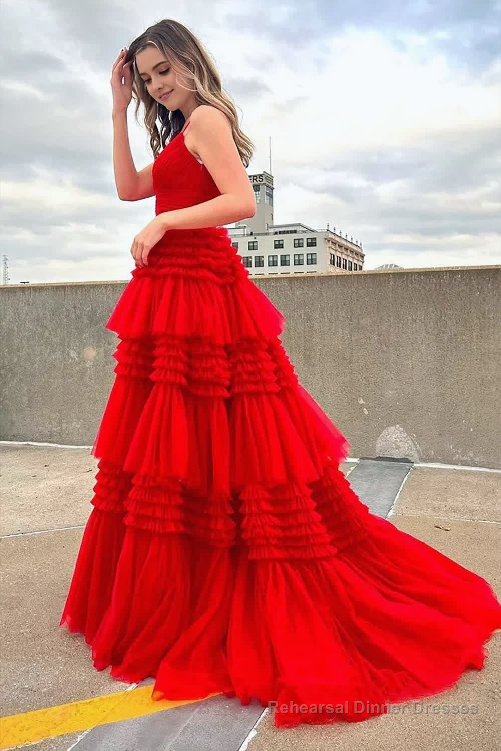 Tulle Deep V Neck Spaghetti Straps Long Prom Dress Secondary image
