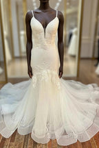 Tulle Floral Lace Trumpet Long Wedding Dress