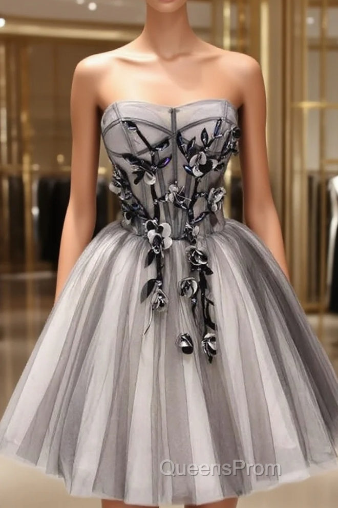 Tulle Gray Short Evening Prom Dress Homecoming Dress Coktail Dress Main image