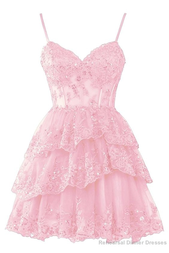 Tulle Homecoming Dresses Short Applique Corset Tiered Formal Party Gowns Main image