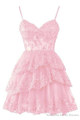 Tulle Homecoming Dresses Short Applique Corset Tiered Formal Party Gowns