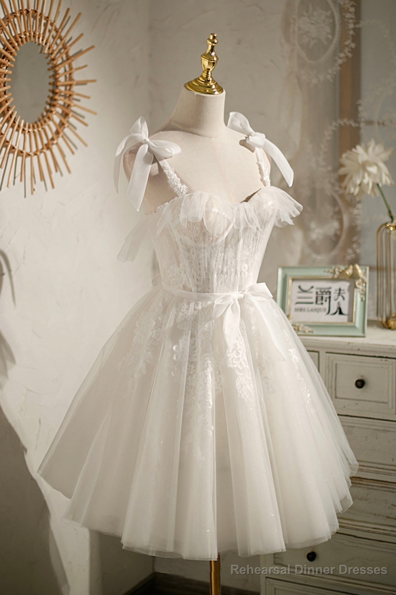 Tulle Lace Knee Length Prom Dress,Cute A-Line Short Cocktail Dresses Secondary image