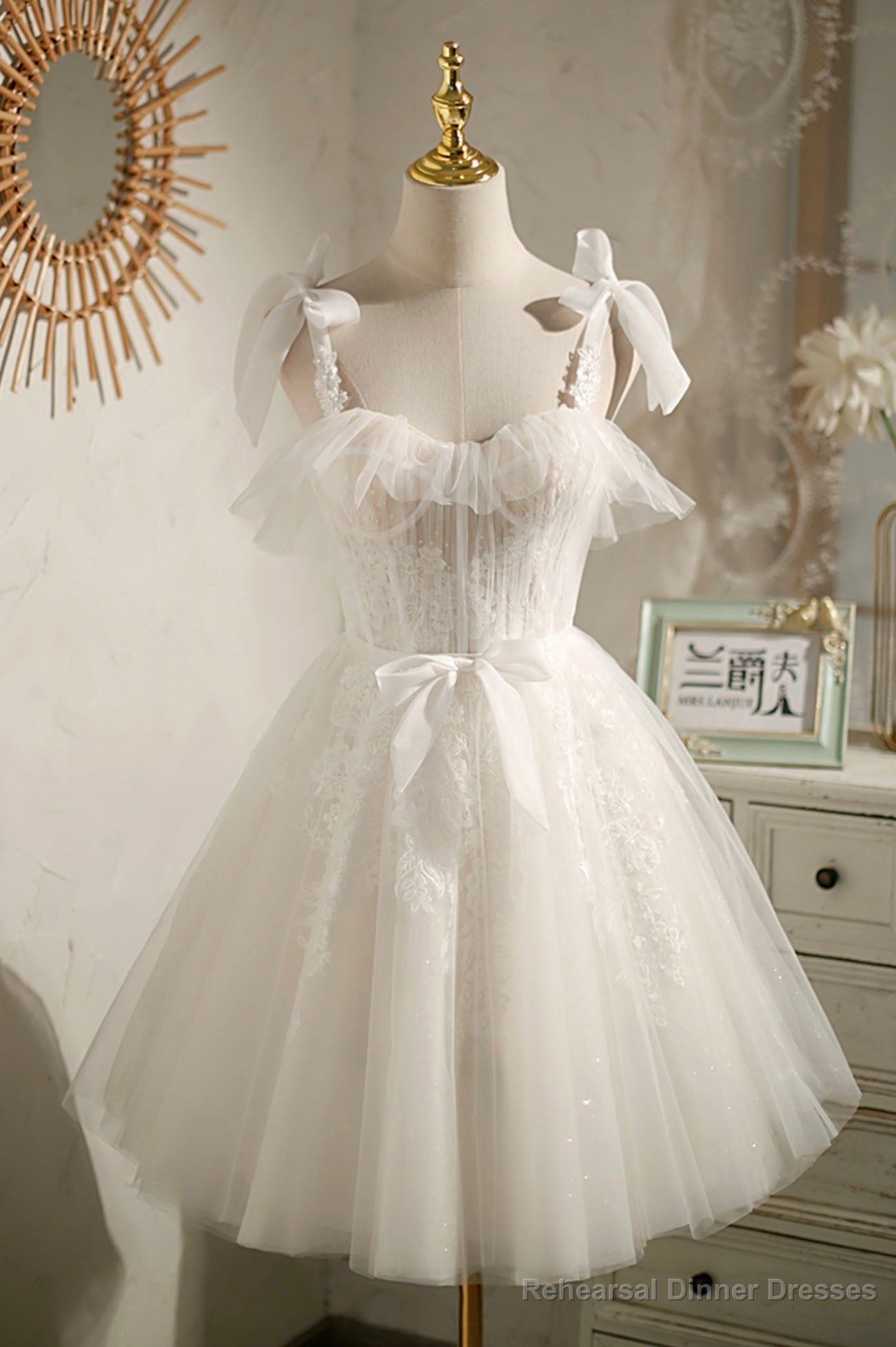 Tulle Lace Knee Length Prom Dress,Cute A-Line Short Cocktail Dresses Main image