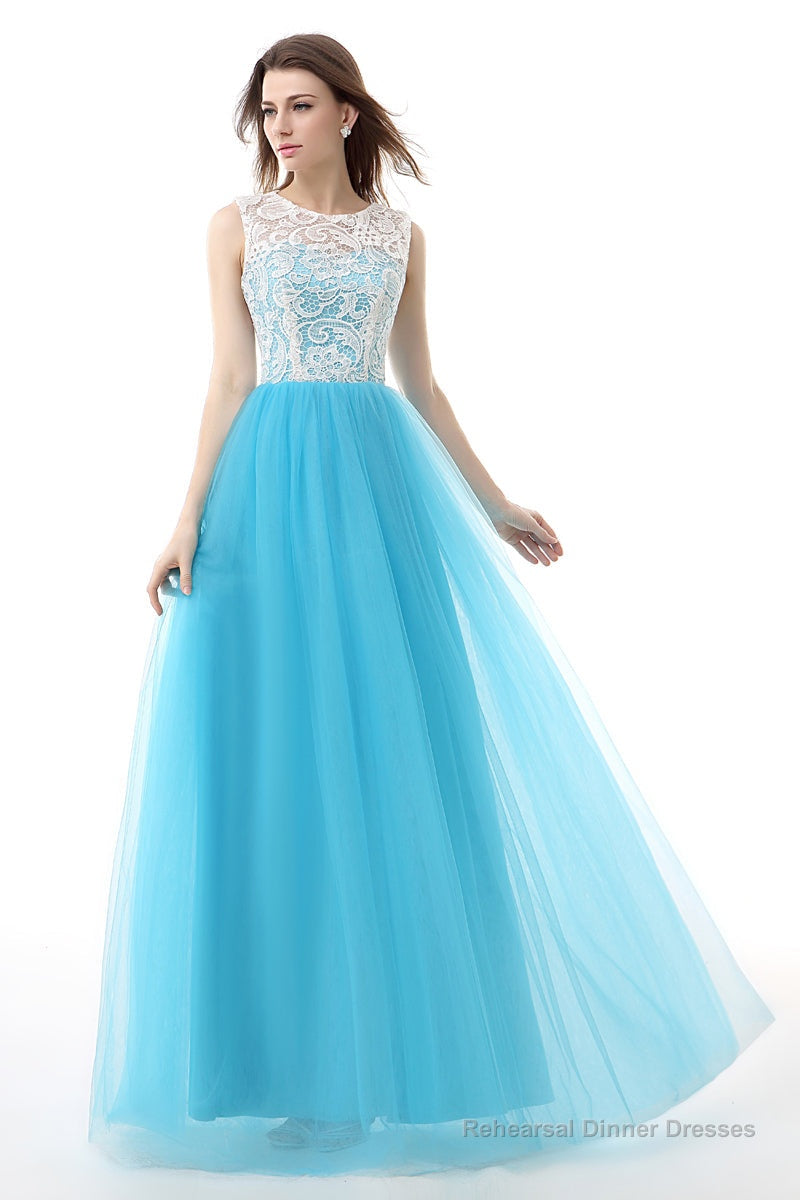 Tulle Lace Light Sky Blue Prom Dresses Main image