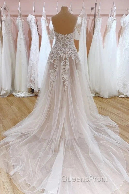Tulle Lace Wedding Dress Off The Shoulder A-Line Bridal Dress With Sweep Train Elegant Secondary image