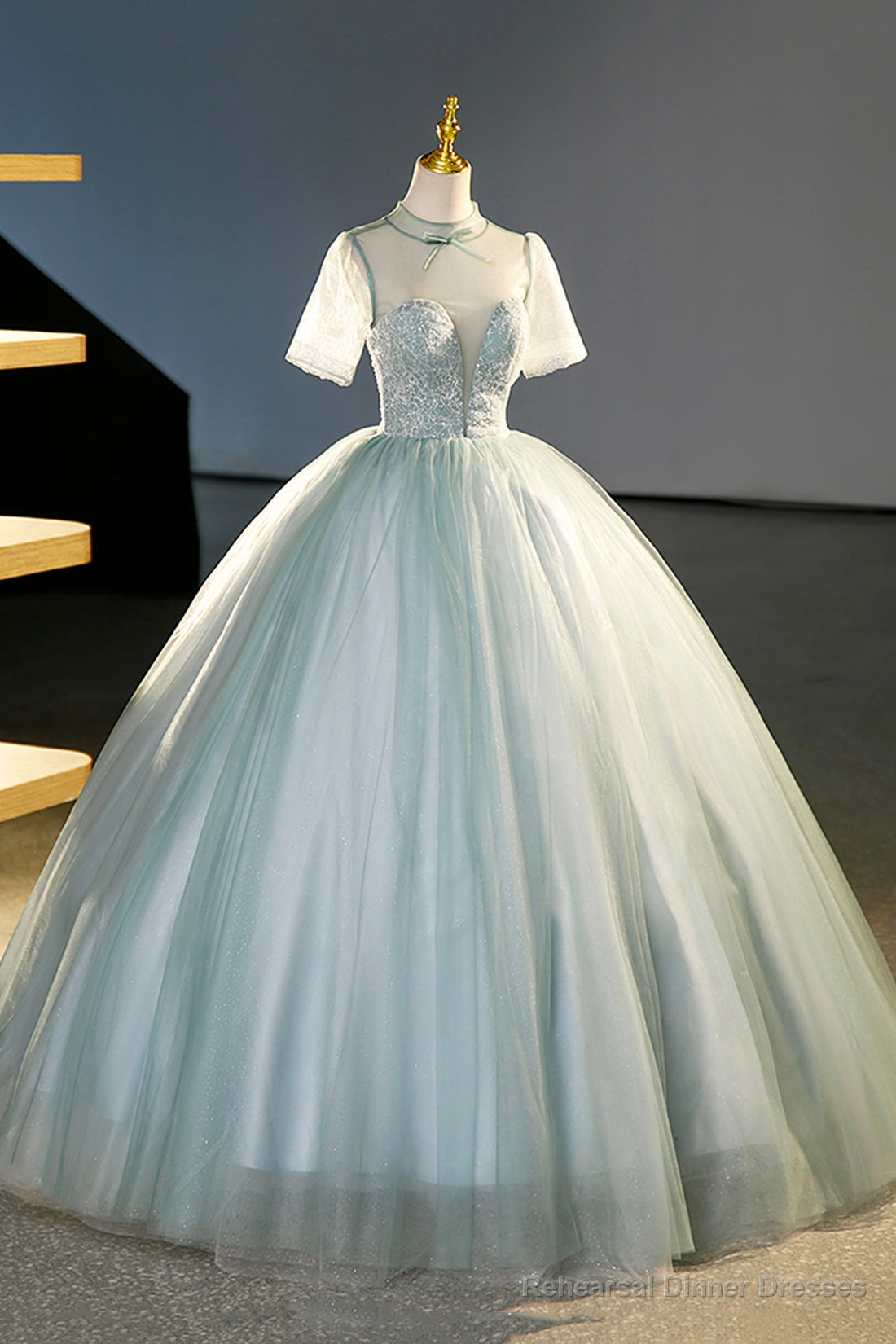Tulle Long A-Line Prom Dress, Gray Green  Formal Dress Sweet 16 dress Secondary image