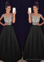 Tulle Long/Floor-Length A-Line/Princess Sleeveless Bateau Zipper Prom Dresses With Beaded