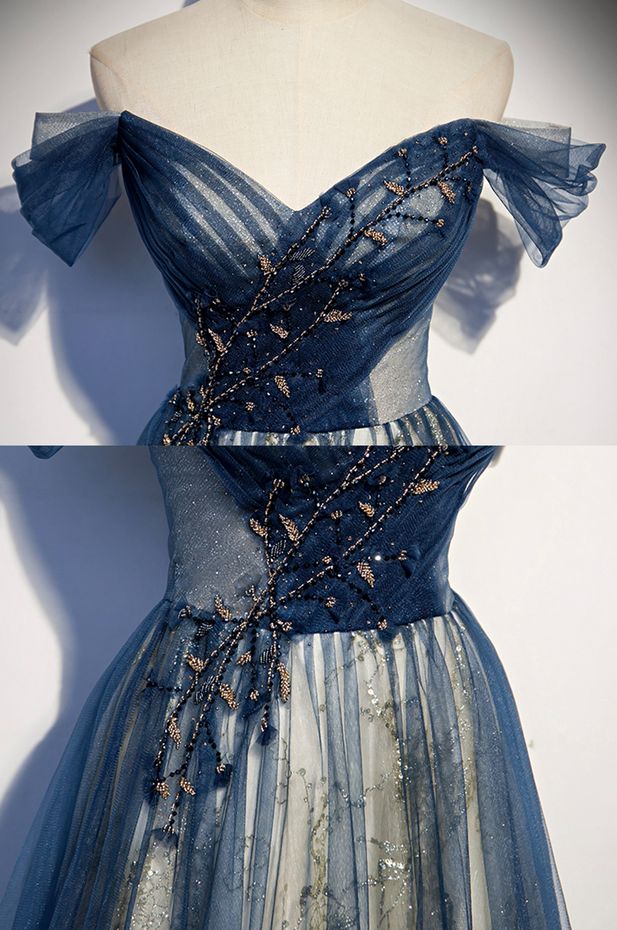 Tulle Long Off Shoulder Classy Evening Dress