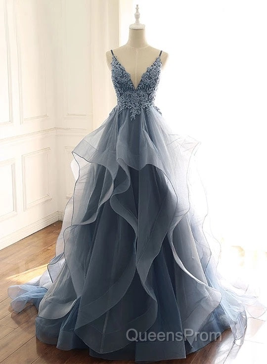 Tulle Long Evening Prom Dress With Spaghetti Straps And Ruffled Floor Length Skirt Secondary image
