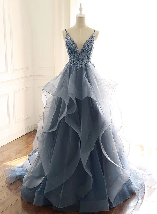 Tulle Long Classy Prom Dress With Spaghetti Straps And Ruffled Floor Length Skirt Secondary image