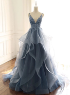 Tulle Long Classy Prom Dress With Spaghetti Straps And Ruffled Floor Length Skirt