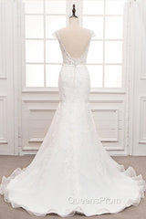 Tulle & Organza Bateau Mermaid Wedding Dress With Lace Appliques & Belt