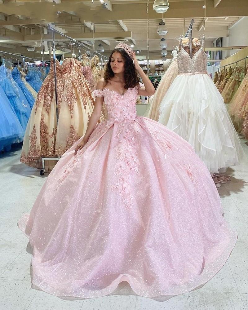 Tulle Princess Off Shoulder Long Classy Prom Dress, Long Strapless Pink Flower Appliqu¨¦S Classy Evening Dress