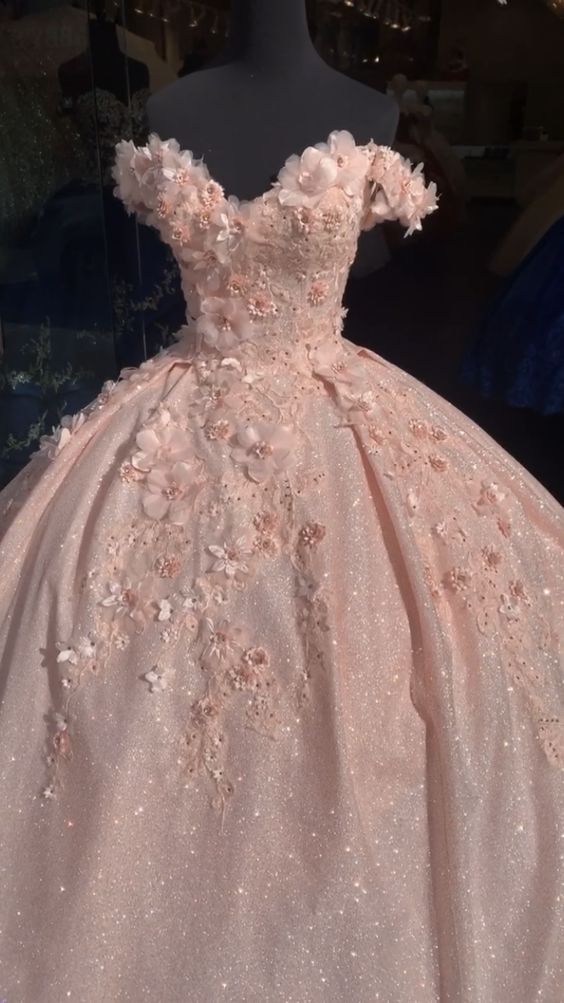 Tulle Princess Off Shoulder Long Classy Prom Dress, Long Strapless Pink Flower Appliqu¨¦S Classy Evening Dress Secondary image
