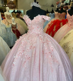 Tulle Princess Off Shoulder Long Classy Prom Dress, Long Strapless Pink Flower Appliqu¨¦S Classy Evening Dress