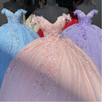 Tulle Princess Off Shoulder Long Classy Prom Dress, Long Strapless Pink Flower Appliqu¨¦S Classy Evening Dress