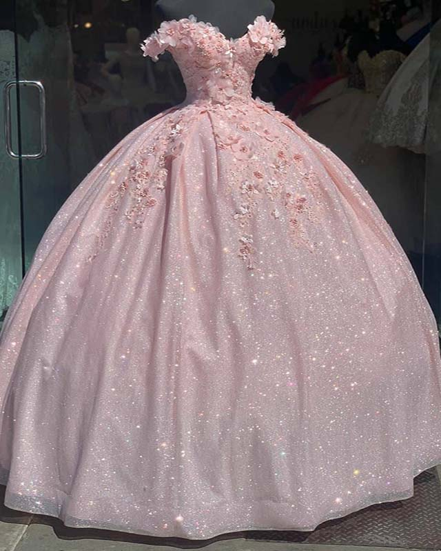 Tulle Princess Off Shoulder Long Classy Prom Dress, Long Strapless Pink Flower Appliqu¨¦S Classy Evening Dress