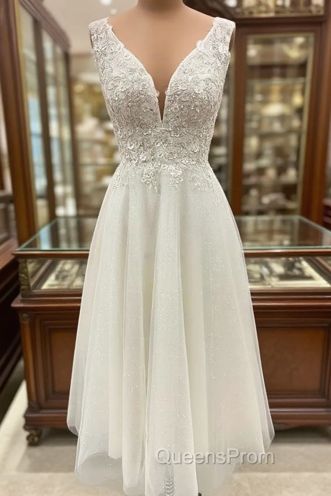 Tulle Evening Prom Dress A-line Tea-Length With Appliqued Glitter