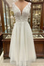 Tulle Evening Prom Dress A-line Tea-Length With Appliqued Glitter