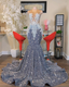 O Neck Silver Classy Prom Dress, Plus Size Classy Prom Dress, Sparkly Classy Prom Dress Beaded Applique Classy Prom Dress