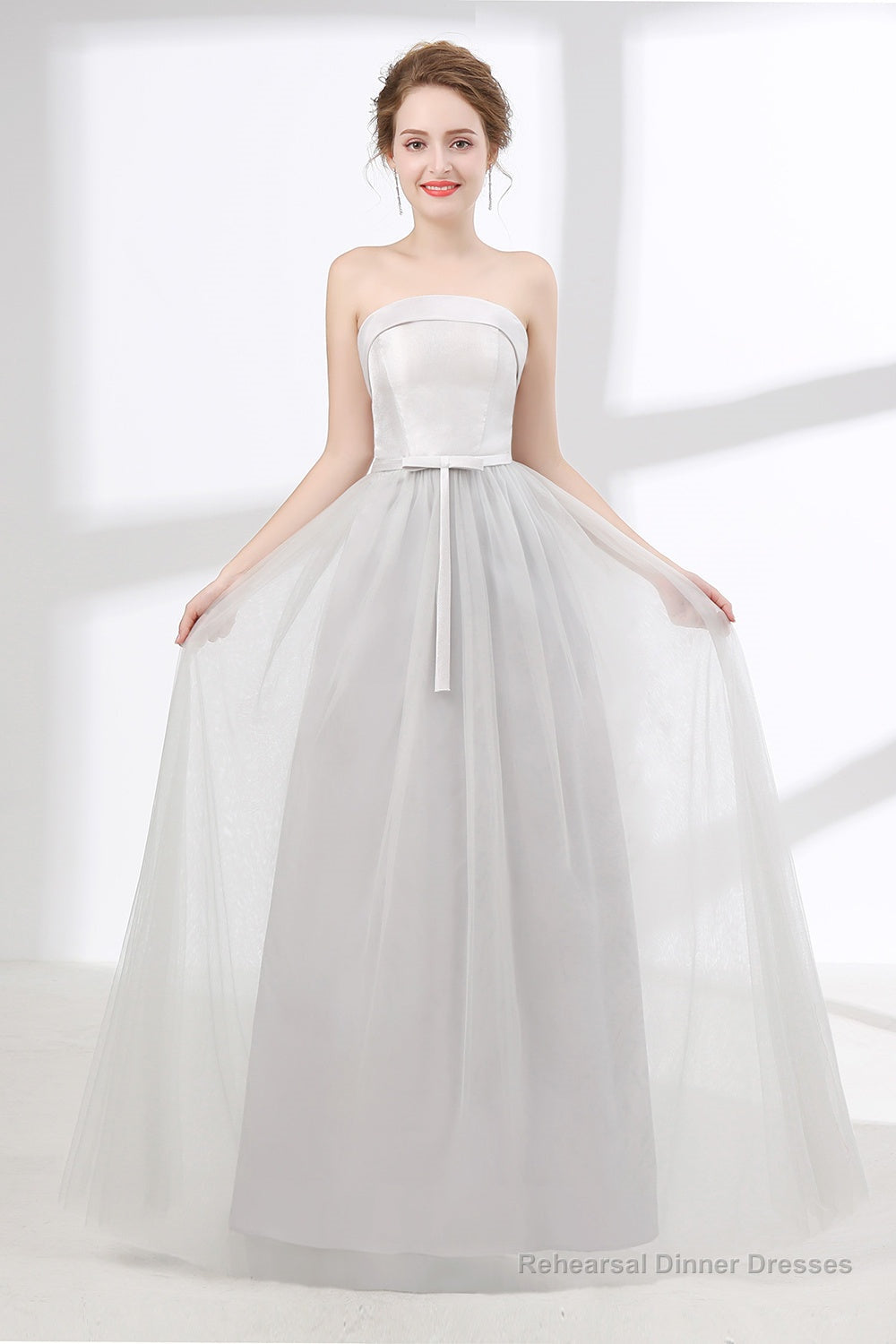 Tulle & Satin Strapless Neckline A-line Bridesmaid Dresses With Bowknot