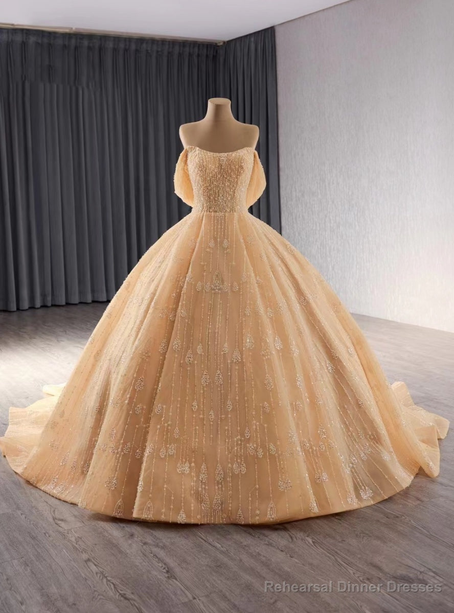 Tulle Sequins Beading Off the Shoulder Prom Dress Main image