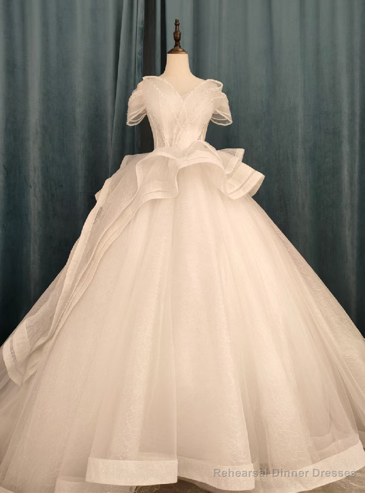 Tulle Sequins Off the Shoulder Beading Wedding Dress With Long Train Main image