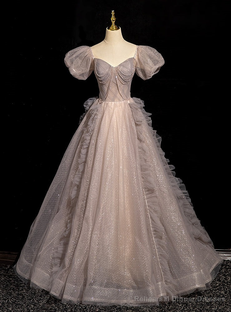 Tulle Sequins Puff Sleeve Beading Prom Dress Main image