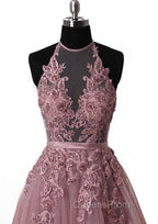 Tulle Wisteria Evening Prom Dress A-Line/Princess Scoop Neck Court Train With Appliqued