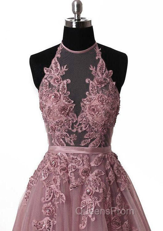 Tulle Wisteria Evening Prom Dress A-Line/Princess Scoop Neck Court Train With Appliqued