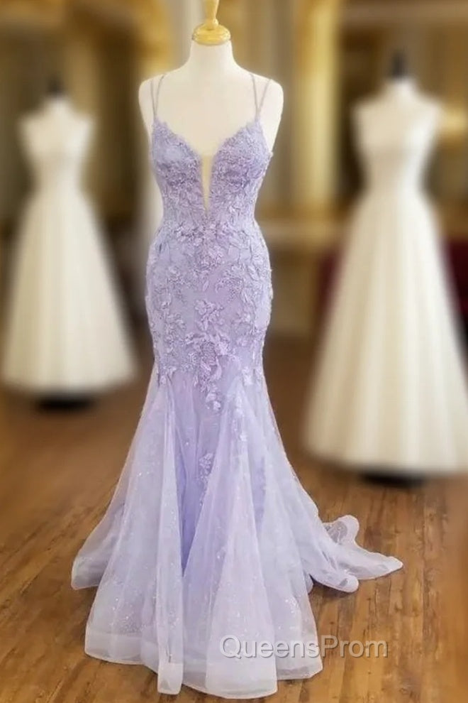 Tulle With Appliques Lilac Long Sweetheart Evening Prom Dress With Straps Main image