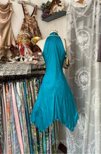 Turquoise A-Line Halter Satin Evening Prom Dress Sexy Sleeveless Party Dress