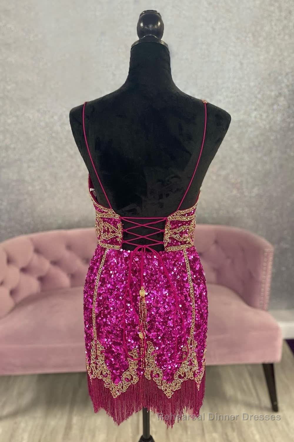 Turquoise Sequined Homecoming Dress With Fringes