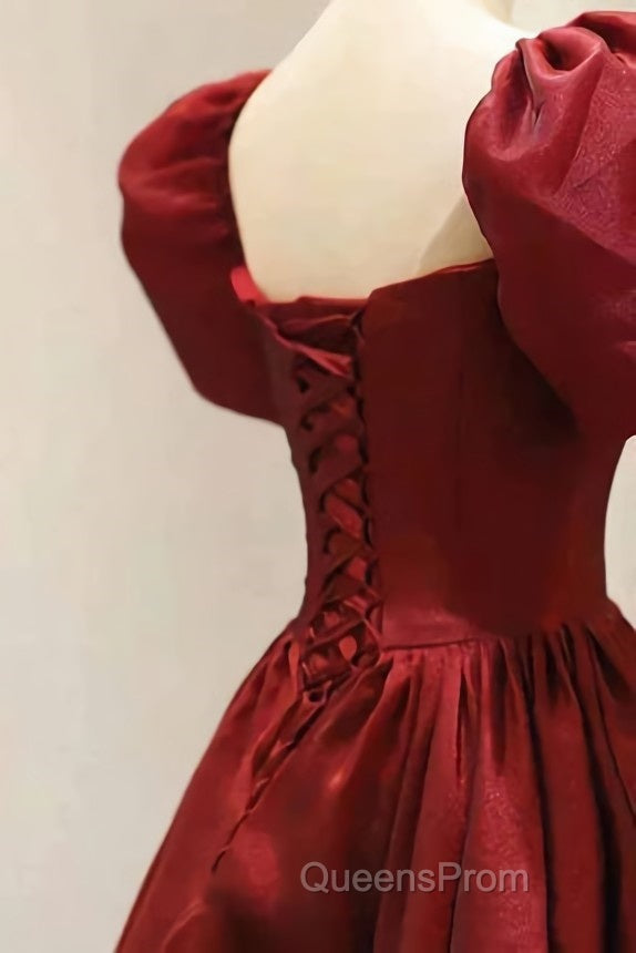 Burgundy A Line Long Evening Prom Dress with Short Sleeves, New Party Gown Secondary image