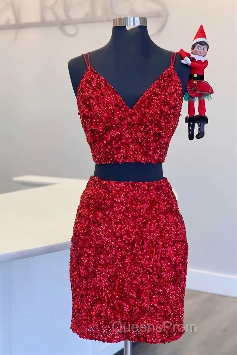 Two Piece Blue Sequins Tight Homecoming Dress,Sparkly Cocktail Party Dress Secondary image