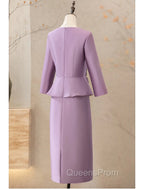 Two Piece Cocktail Dress Elegant Dress Wedding Party Tea Length Long Sleeve V Neck Satin Mother Of The Bride Dress