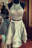 Two Piece Homecoming Dress Lace Crop Open Back