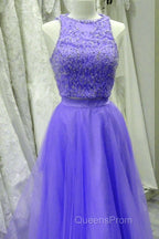 Two Piece Lavender Evening Prom Dress Lace Crop