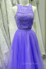 Two Piece Lavender Evening Prom Dress Lace Crop