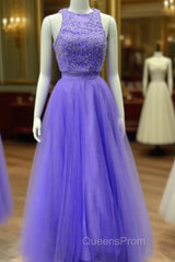 Two Piece Lavender Evening Prom Dress Lace Crop